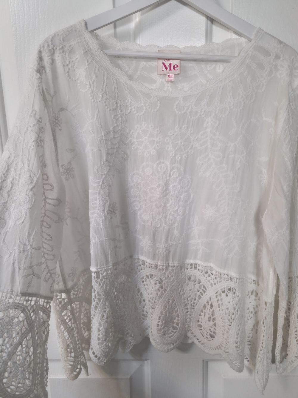 So Me White Sheer Embroidered Crochet Tunic